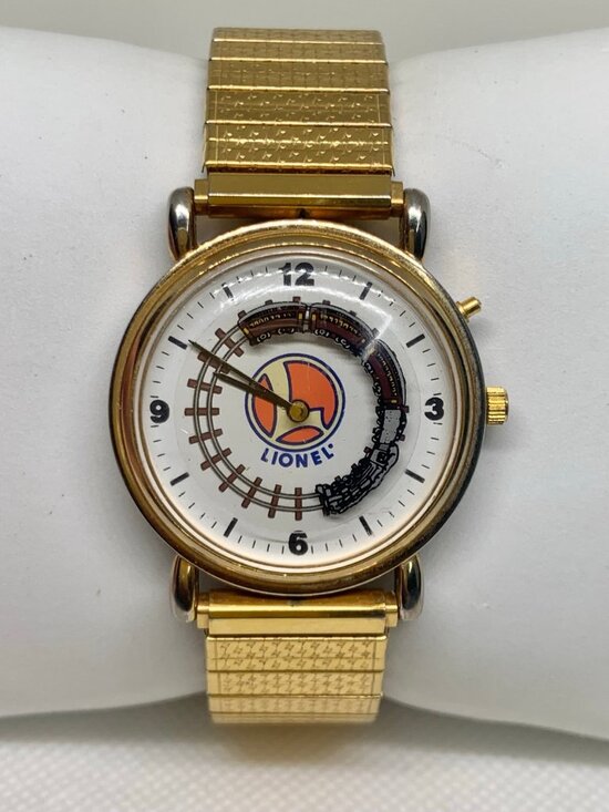 Vtg Collectible Moving Lionel train with sound Quartz Watch gold tone running main image 7